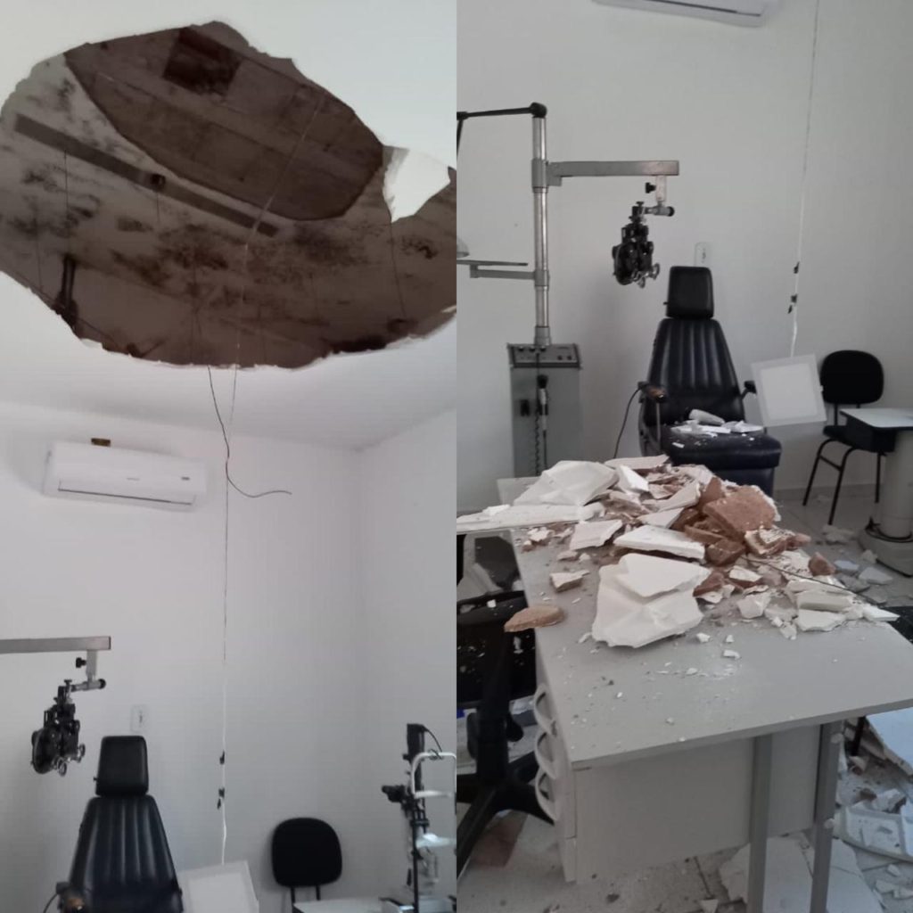 Teto de posto de saúde recém- reformado desaba em São Miguel dos Campos