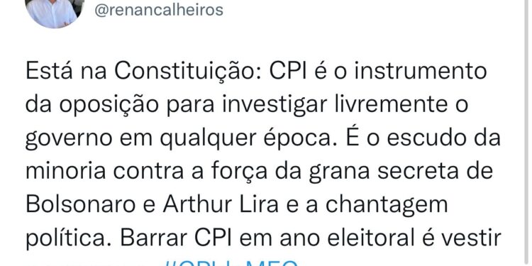 Renan Calheiros diz que barrar CPI em ano eleitoral é vestir a carapuça
