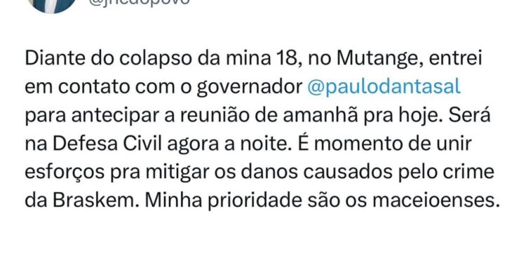 Rompimento da mina 18: JHC solicita reunião urgente com Paulo Dantas neste domingo (10)