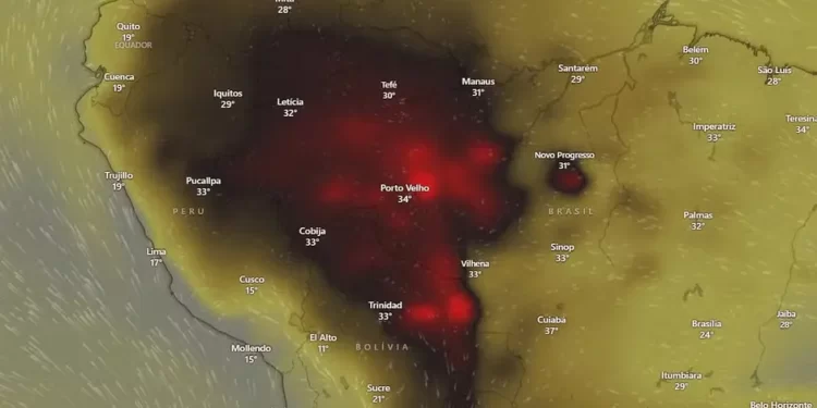 Mancha de fogo encobre mais de 500 km de extensão da Amazônia