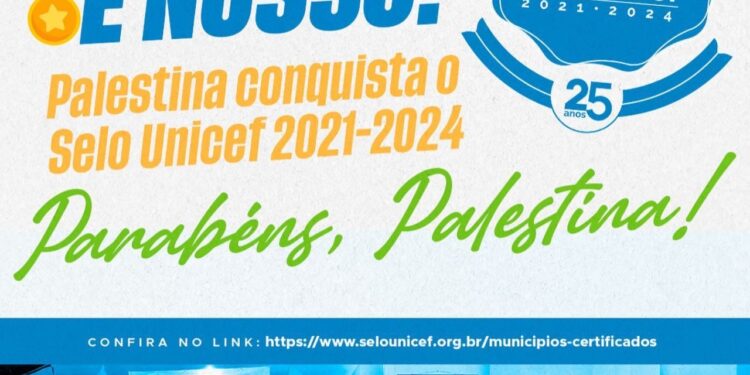 Palestina conquista inédito Selo Unicef e Prefeito Jaime do mercado celebra nas Redes Sociais