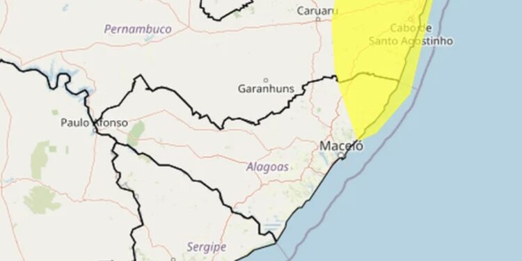 INMET emite alerta amarelo de chuvas intensas para 17 municípios de Alagoas