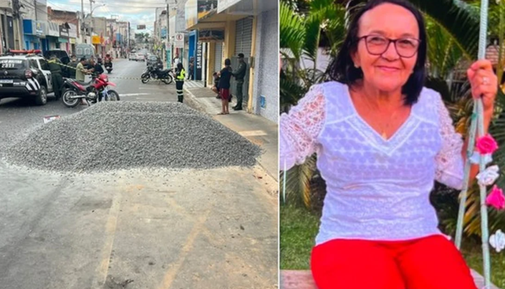 Idosa morre após moto bater em monte de britas no meio de via