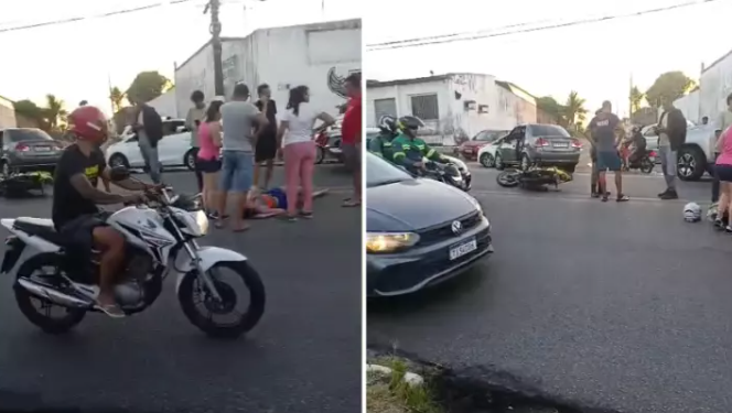 Mulher fica ferida em acidente entre moto e carro no bairro Santa Amélia