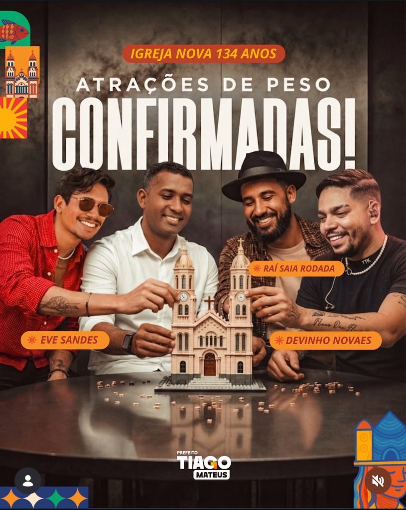 Prefeito Tiago Mateus divulga atrações dos 134 anos de Igreja Nova